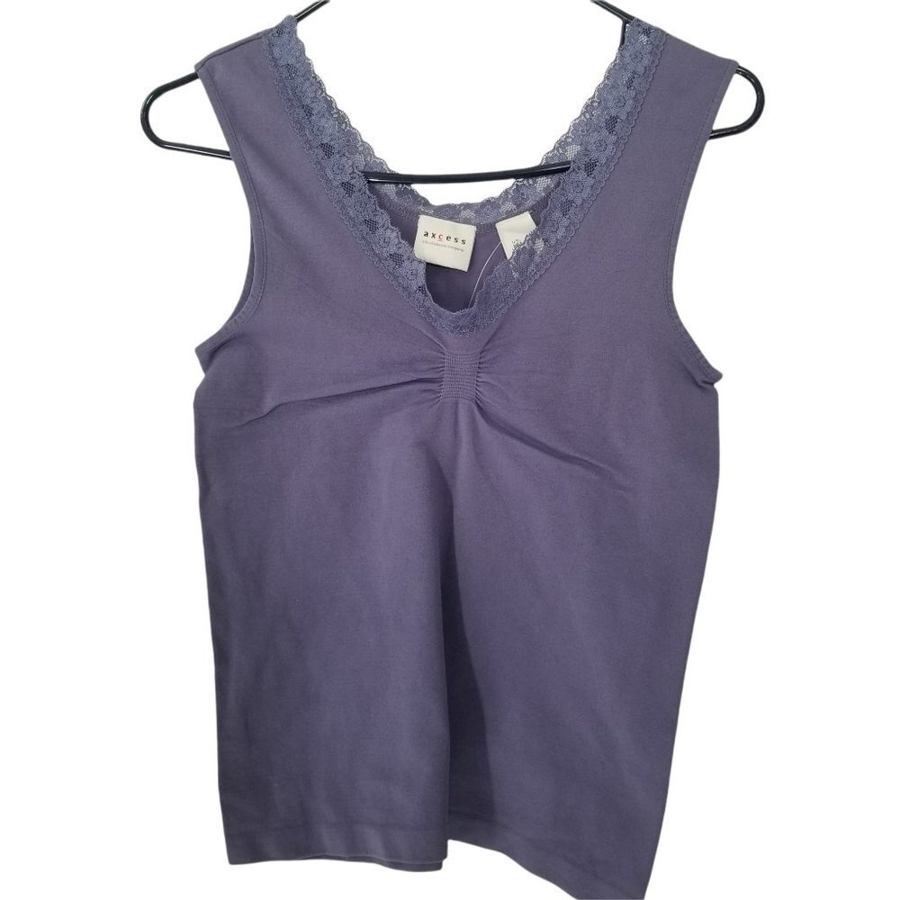 Axcess Women's Purple V-neck Lace Trim Sleeveless Blouse Top Camisole Si...